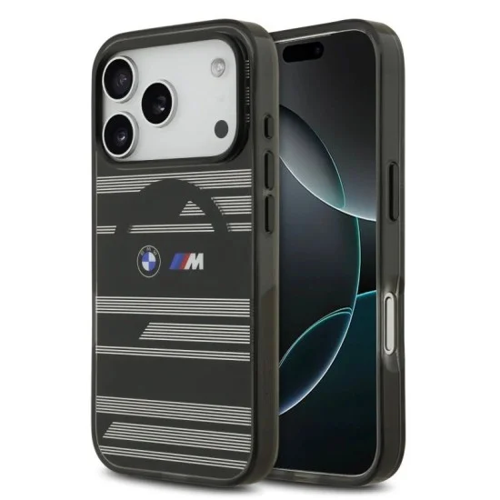Bmw Iphone 17 Pro Max Case - Magsafe Clear With Metal Buttons And Stripe Design - Black
